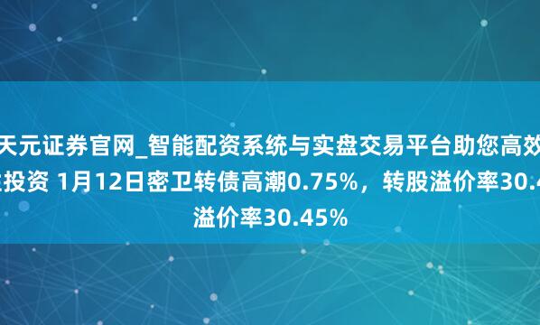 天元证券官网_智能配资系统与实盘交易平台助您高效理性投资 1月12日密卫转债高潮0.75%，转股溢价率30.45%